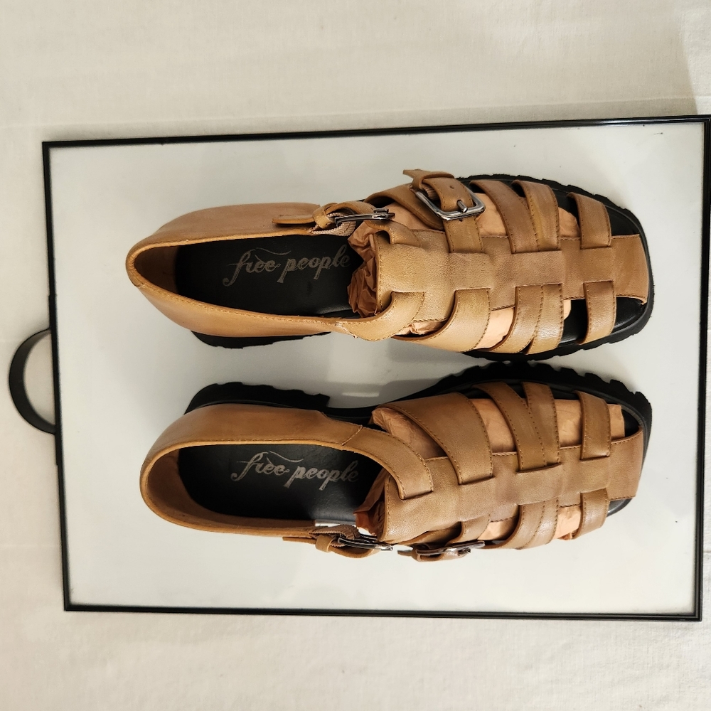 Free People Tan Woven Leather Platform Sandals - Picture 10 of 10